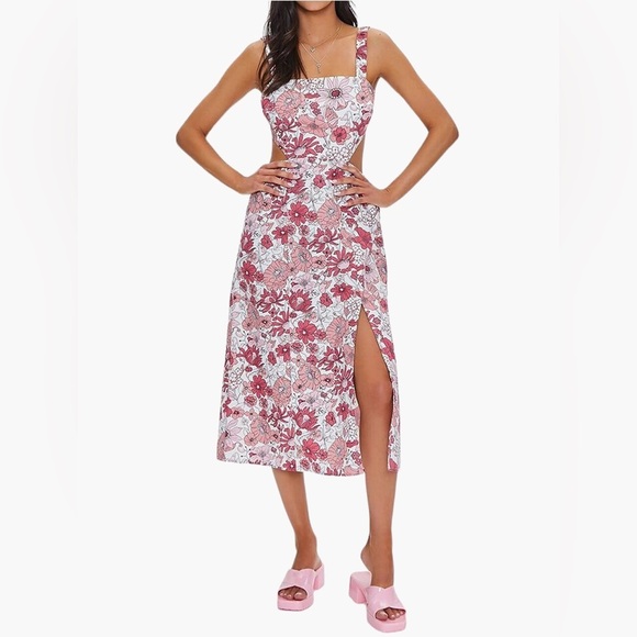 Forever 21 Floral Print Cutout Midi Dress - Picture 2 of 9